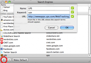 Step 3: Click on the '+' and add the search engine settings (OS X)